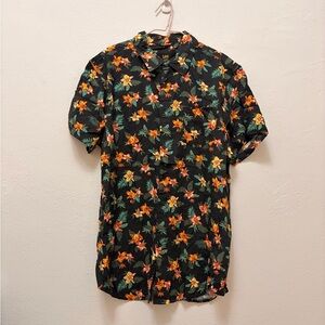 Lee Men's Black Shirt with Orange and Green Floral Design